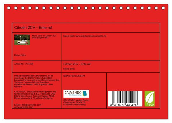 Produktbild: Citro&euml;n 2CV - Ente rot (Tischkalender 2025 DIN A5 quer), CALVENDO Monatskalender