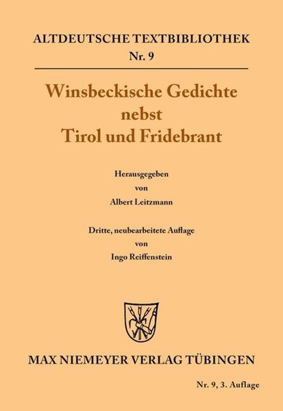 Winsbeckische Gedichte nebst Tirol und Fridebrant, Taschenbuch von , De Gruyter, 9783484200050