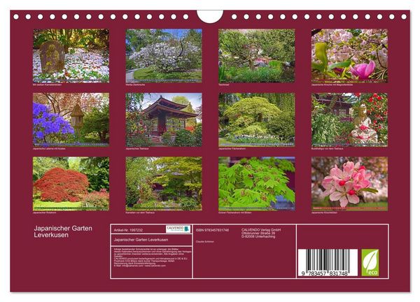 Produktbild: Japanischer Garten Leverkusen (Wandkalender 2026 DIN A4 quer), CALVENDO Monatskalender