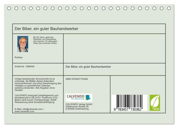 Produktbild: Der Biber, ein guter Bauhandwerker (Tischkalender 2026 DIN A5 quer), CALVENDO Monatskalender