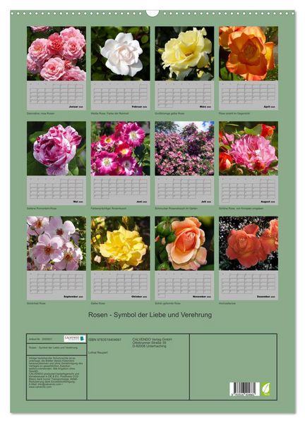 Produktbild: Rosen - Symbol der Liebe und Verehrung (Wandkalender 2026 DIN A2 hoch), CALVENDO Monatskalender