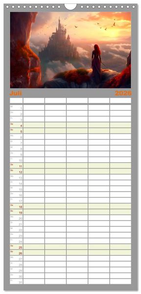Produktbild: Familienplaner 2026 - Drachent&auml;nzer - Bildgeschichten aus dem Mittelalter mit 5 Spalten (Wandkalender, 21 x 45 cm) CALVENDO