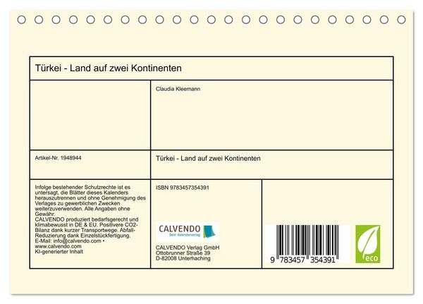Produktbild: T&uuml;rkei - Land auf zwei Kontinenten (Tischkalender 2026 DIN A5 quer), CALVENDO Monatskalender