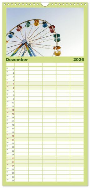 Produktbild: Familienplaner 2026 - Riesenr&auml;der - Ein Spa&szlig; f&uuml;r jung und alt. mit 5 Spalten (Wandkalender, 21 x 45 cm) CALVENDO