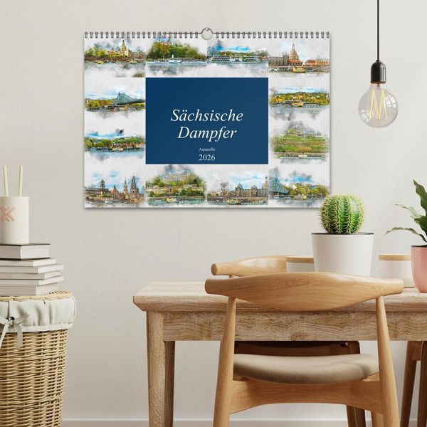 Produktbild: S&auml;chsische Dampfer Aquarelle (Wandkalender 2026 DIN A3 quer), CALVENDO Monatskalender