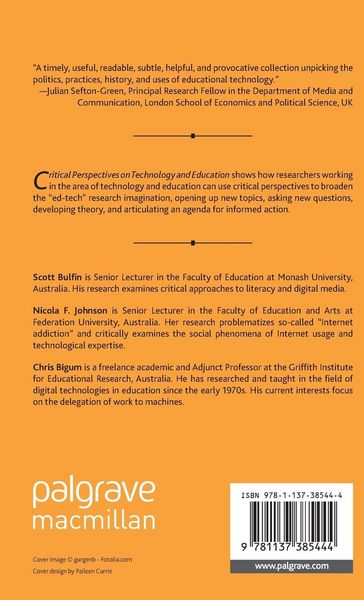 Produktbild: Critical Perspectives on Technology and Education