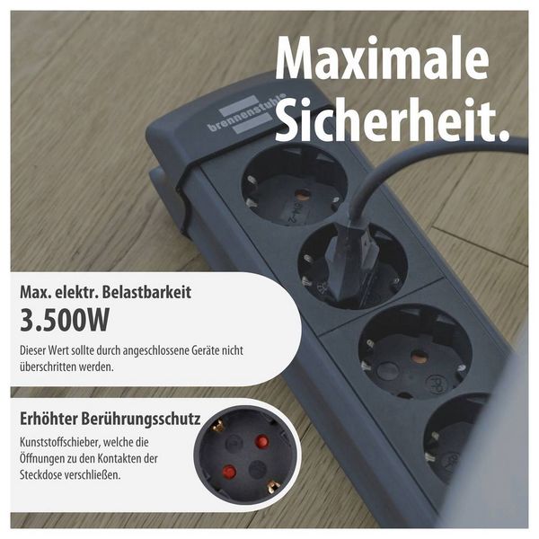 Produktbild: Brennenstuhl 1951140100 Steckdosenleiste mit Schalter 4fach Schwarz Schutzkontakt 1St.
