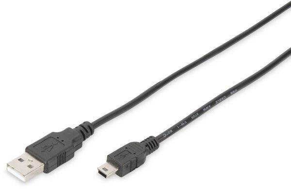 Digitus USB-Kabel USB 2.0 USB-A Stecker, USB-Mini-B Stecker 1.80 m Schwarz Rund, doppelt geschirmt DB-300130-018-S
