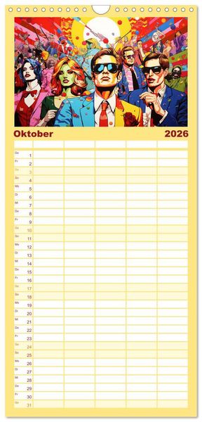 Produktbild: Familienplaner 2026 - Pop-Art. Eine Reise in coolen Illustrationen mit 5 Spalten (Wandkalender, 21 x 45 cm) CALVENDO