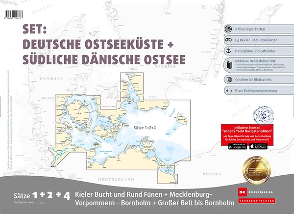 Produktbild: Sportbootkarten Satz 1, 2 und 4 Set: Deutsche Ostseek&uuml;ste und S&uuml;dliche D&auml;nische Ostsee (Ausgabe 2024)