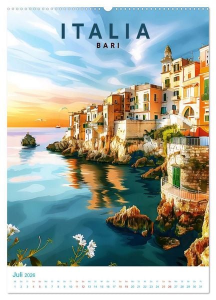 Produktbild: Italien - Old School Poster Style (hochwertiger Premium Wandkalender 2026 DIN A2 hoch), Kunstdruck in Hochglanz
