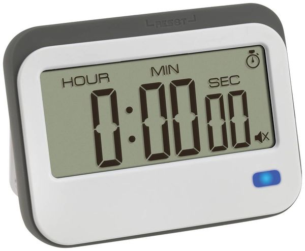 Produktbild: TFA Dostmann Digitaler Timer mit Stoppuhr und Wecker Timer Wei&szlig;, Grau digital