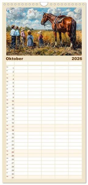 Produktbild: Familienplaner 2026 - Facetten des alten Landlebens mit 5 Spalten (Wandkalender, 21 x 45 cm) CALVENDO