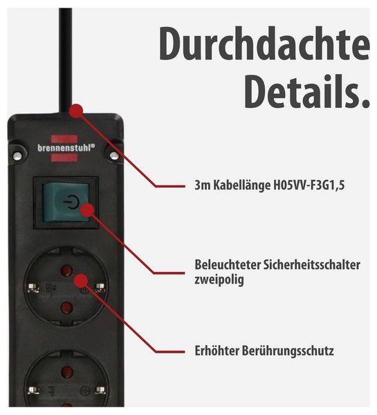 Produktbild: Brennenstuhl 1150660415 Steckdosenleiste mit Schalter Schwarz Schutzkontakt 1St.
