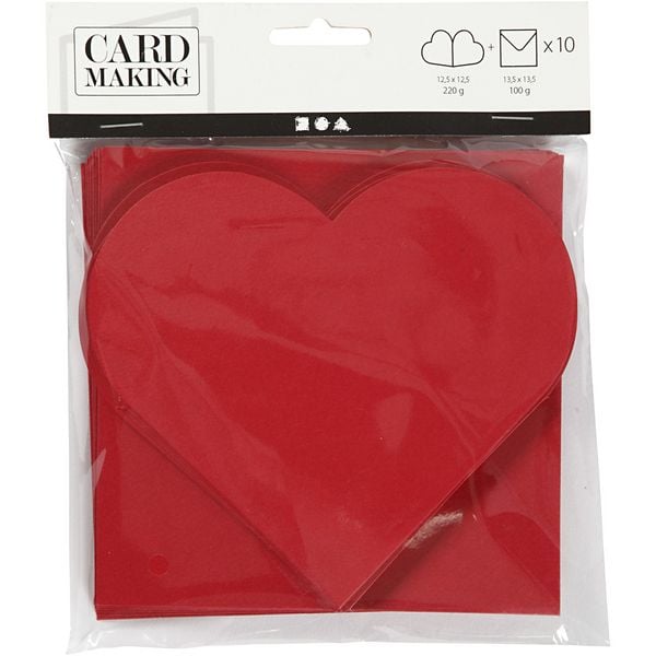 Produktbild: Creativ Company Karten in Herzform, Kartengr&ouml;&szlig;e 12,5x12,5 cm, Umschlaggr&ouml;&szlig;e 13,5x13,5 cm, rot, 10er Set