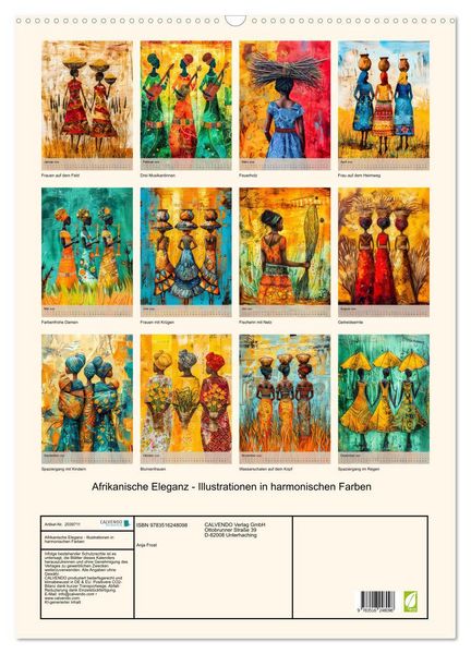 Produktbild: Afrikanische Eleganz - Illustrationen in harmonischen Farben (Wandkalender 2026 DIN A2 hoch), CALVENDO Monatskalender