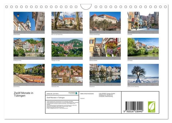 Produktbild: Zw&ouml;lf Monate in T&uuml;bingen (Wandkalender 2026 DIN A4 quer), CALVENDO Monatskalender