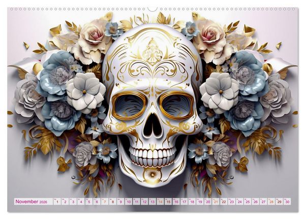 Produktbild: Skull Flower - Totenkopf ART (hochwertiger Premium Wandkalender 2026 DIN A2 quer), Kunstdruck in Hochglanz