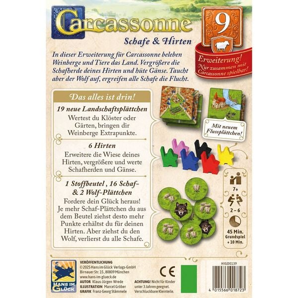 Produktbild: Hans im Gl&uuml;ck HIGD0139 - Carcassonne, Schafe & Hirten (Auflage 2025), 9. Erweiterung
