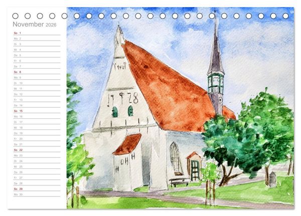 Produktbild: B&uuml;sum Aquarelle - Liebevolle Impressionen des beliebten Nordseebads (Tischkalender 2026 DIN A5 quer), CALVENDO Monatskalender