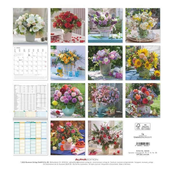 Produktbild: Alpha Edition - Blumenträume 2026 Broschürenkalender, 30x30cm, Wandkalender mit Platz für Notizen und Termine, hochwertige Bildmotive, Mondphasen, Mon