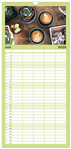 Produktbild: Familienplaner 2026 - Kaffeekunst - Purer Genuss mit 5 Spalten (Wandkalender, 21 x 45 cm) CALVENDO