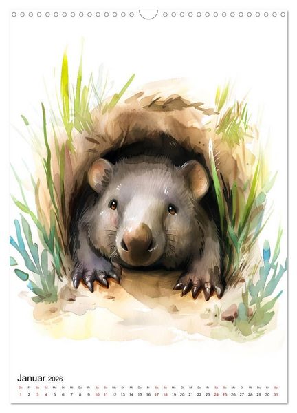Produktbild: Australiens Tiere - Illustriert in Wasserfarben (Wandkalender 2026 DIN A3 hoch), CALVENDO Monatskalender