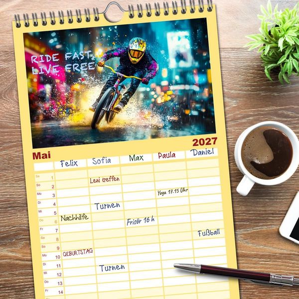 Produktbild: Familienplaner 2027 - BMX - Coole Slogans mit 5 Spalten (Wandkalender, 21 x 45 cm) CALVENDO