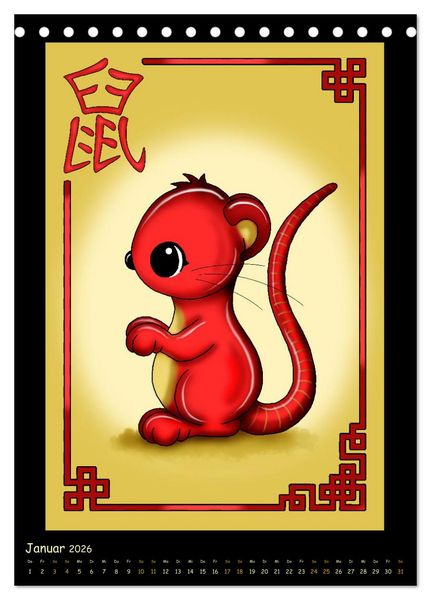 Produktbild: niedliche Tierkreiszeichen im chinesischem Stil (Tischkalender 2026 DIN A5 hoch), CALVENDO Monatskalender