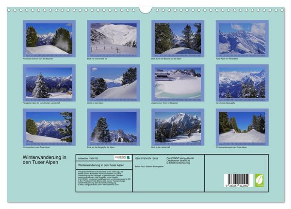 Produktbild: Winterwanderung in den Tuxer Alpen (Wandkalender 2026 DIN A3 quer), CALVENDO Monatskalender