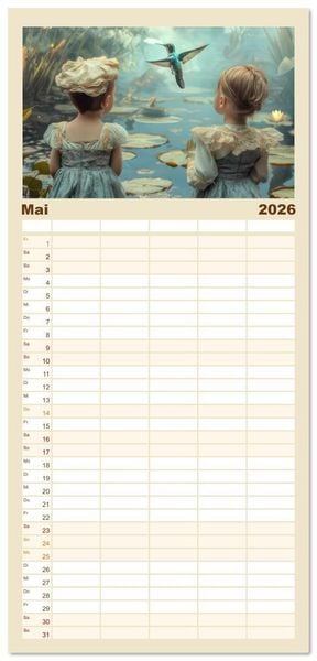 Produktbild: Familienplaner 2026 - Kolibris - Zauberhafte Fantasiewerke mit 5 Spalten (Wandkalender, 21 x 45 cm) CALVENDO