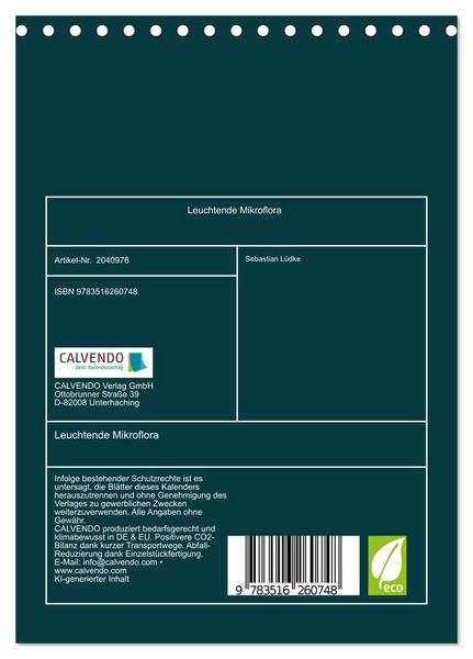 Produktbild: Leuchtende Mikroflora (Tischkalender 2026 DIN A5 hoch), CALVENDO Monatskalender