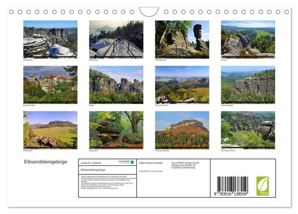 Produktbild: Elbsandsteingebirge (Wandkalender 2026 DIN A4 quer), CALVENDO Monatskalender