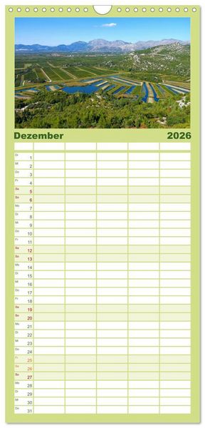 Produktbild: Familienplaner 2026 - Kroatien - Traumhafte Landschaften und faszinierende St&auml;dte mit 5 Spalten (Wandkalender, 21 x 45 cm) CALVENDO