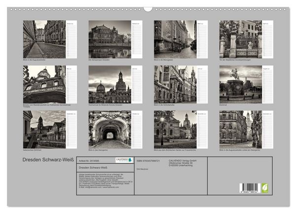 Produktbild: Dresden Schwarz-Wei&szlig; (Wandkalender 2026 DIN A2 quer), CALVENDO Monatskalender