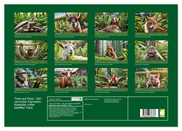 Produktbild: Tiere auf Gras - Der verr&uuml;ckte Cannabis-Kalender voller bekiffter Tiere (Wandkalender 2026 DIN A3 quer), CALVENDO Monatskalender