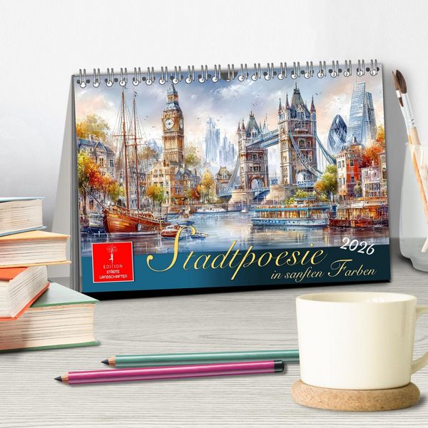 Produktbild: Stadtpoesie in sanften Farben (Tischkalender 2026 DIN A5 quer), CALVENDO Monatskalender