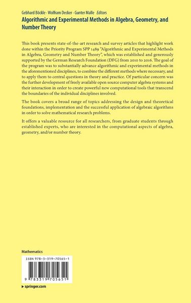 Produktbild: Algorithmic and Experimental Methods in Algebra, Geometry, and Number Theory
