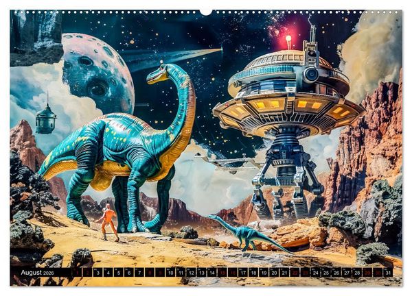 Produktbild: Dinosaurier Sci-Fi - Kampf der Urzeitgiganten im Weltall (Wandkalender 2026 DIN A2 quer), CALVENDO Monatskalender