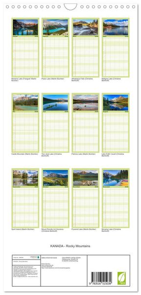 Produktbild: Familienplaner 2026 - KANADA - Rocky Mountains mit 5 Spalten (Wandkalender, 21 x 45 cm) CALVENDO