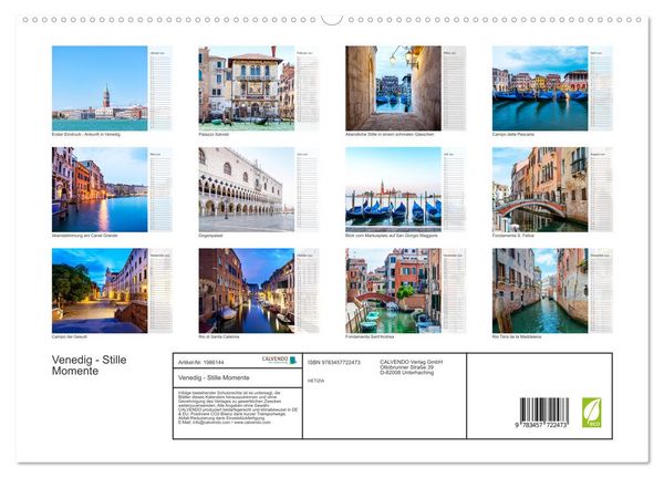 Produktbild: Venedig - Stille Momente (hochwertiger Premium Wandkalender 2026 DIN A2 quer), Kunstdruck in Hochglanz