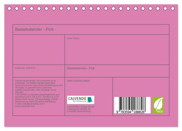 Produktbild: Bastelkalender - Pink (Tischkalender 2027 DIN A5 quer), CALVENDO Monatskalender