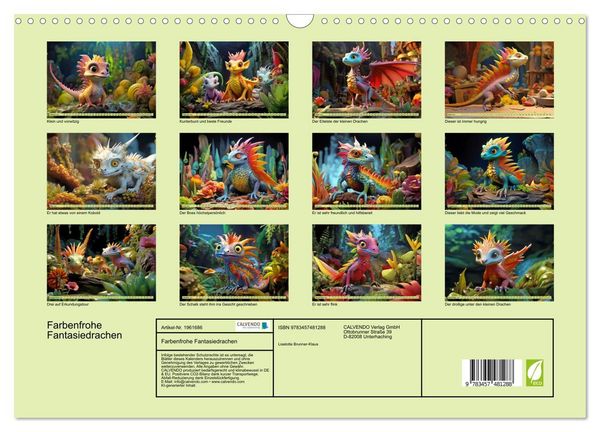 Produktbild: Farbenfrohe Fantasiedrachen (Wandkalender 2026 DIN A3 quer), CALVENDO Monatskalender