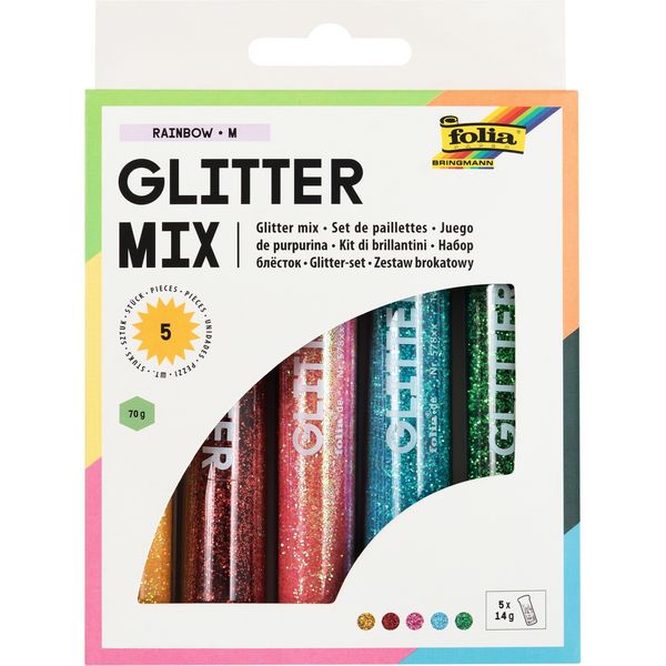 FOLIA Glitter- und Pailletten-Set, Rainbow M 5 x 14 g