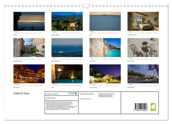 Produktbild: Cote D`Azur (Wandkalender 2026 DIN A3 quer), CALVENDO Monatskalender