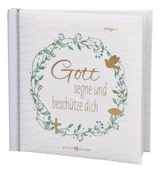 Produktbild: Butzon & Bercker Geschenkset zur Taufe 15 x 22 x 2 cm &ndash; Holzkreuz aus Buchenholz wei&szlig; lackiert mit Taufspruch, gebundenes Buch 11 x 11 cm, Lieferung in Geschenkverpackung