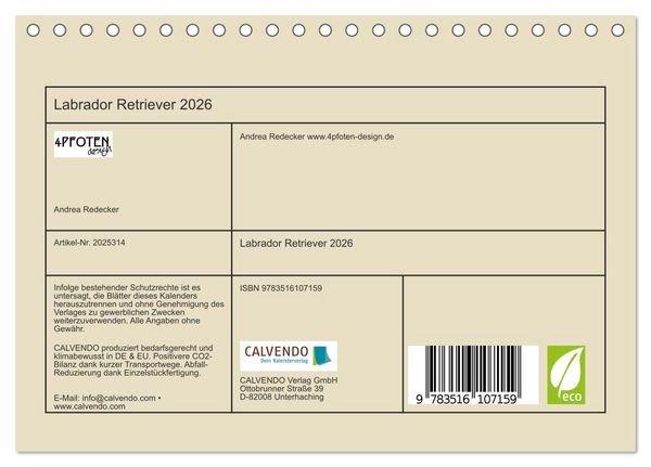 Produktbild: Labrador Retriever 2026 (Tischkalender 2026 DIN A5 quer), CALVENDO Monatskalender