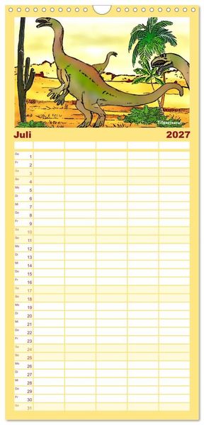 Produktbild: Familienplaner 2027 - Die Welt der Dinos mit 5 Spalten (Wandkalender, 21 x 45 cm) CALVENDO