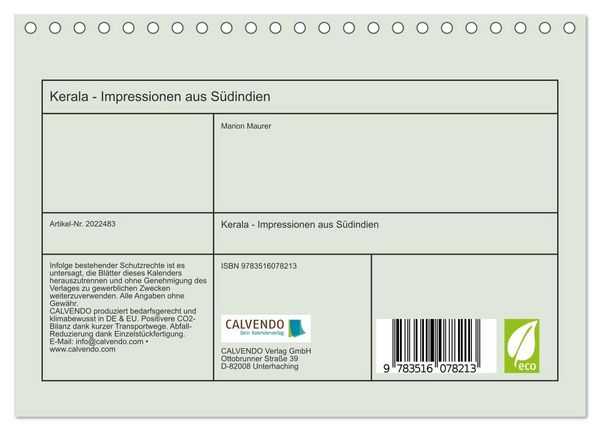 Produktbild: Kerala - Impressionen aus S&uuml;dindien (Tischkalender 2026 DIN A5 quer), CALVENDO Monatskalender