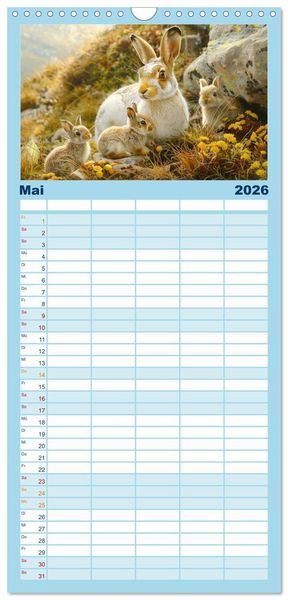 Produktbild: Familienplaner 2026 - Tierkinder des Nordens mit 5 Spalten (Wandkalender, 21 x 45 cm) CALVENDO